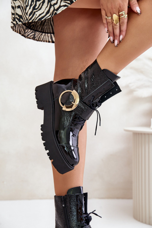 Zazoo 2942 Leer Enkellaarsjes voor Inerknemers met gouden gespen zInart Zazoo 2942 Leer Enkellaarsjes voor Inerknemers met gouden gespen zInart