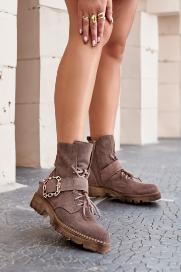 Zazoo 2951 Suede schoenen versieren met gespen beige