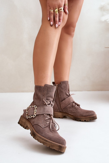 Zazoo 2951 Suede schoenen versieren met gespen beige 2