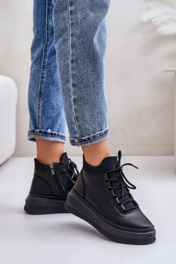 Leren sneakers met platform Artiker 55C1041, zwarte kleur