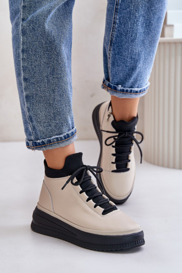 Eenvoudig Leer sportschoenen met platform Artiker 55C0554 beige
