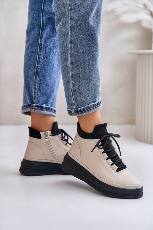 Eenvoudig Leer sportschoenen met platform Artiker 55C0554 beige Eenvoudig Leer sportschoenen met platform Artiker 55C0554 beige