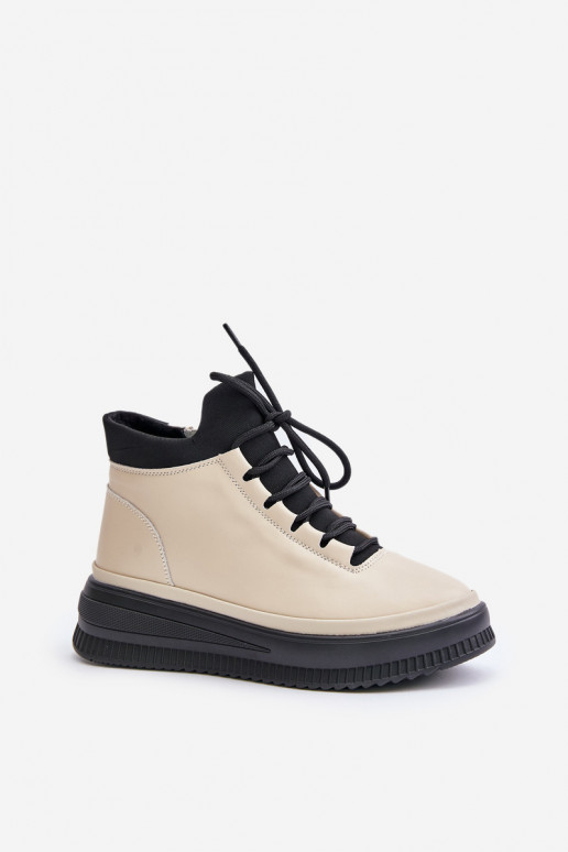 Eenvoudig Leer sportschoenen met platform Artiker 55C0554 beige Eenvoudig Leer sportschoenen met platform Artiker 55C0554 beige