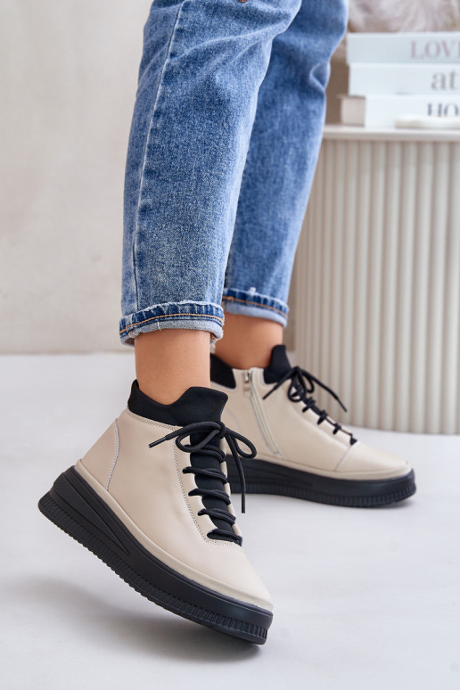 Eenvoudig Leer sportschoenen met platform Artiker 55C0554 beige Eenvoudig Leer sportschoenen met platform Artiker 55C0554 beige