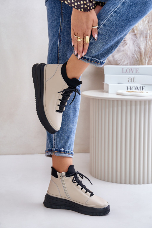 Eenvoudig Leer sportschoenen met platform Artiker 55C0554 beige Eenvoudig Leer sportschoenen met platform Artiker 55C0554 beige