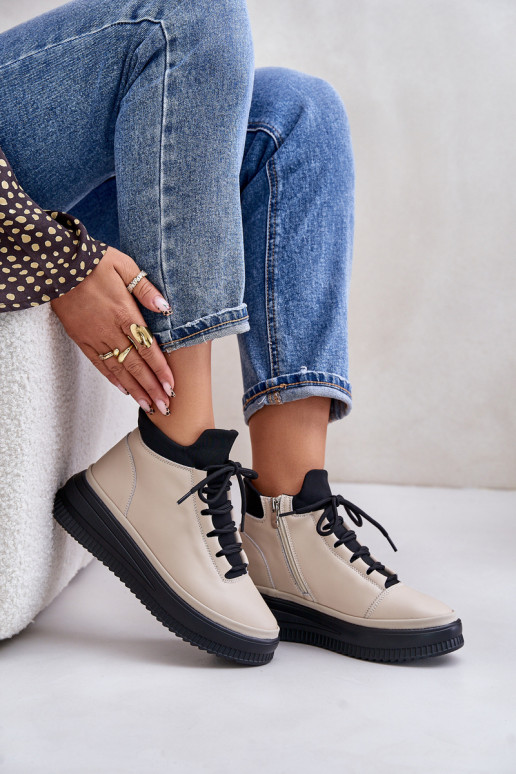 Eenvoudig Leer sportschoenen met platform Artiker 55C0554 beige Eenvoudig Leer sportschoenen met platform Artiker 55C0554 beige