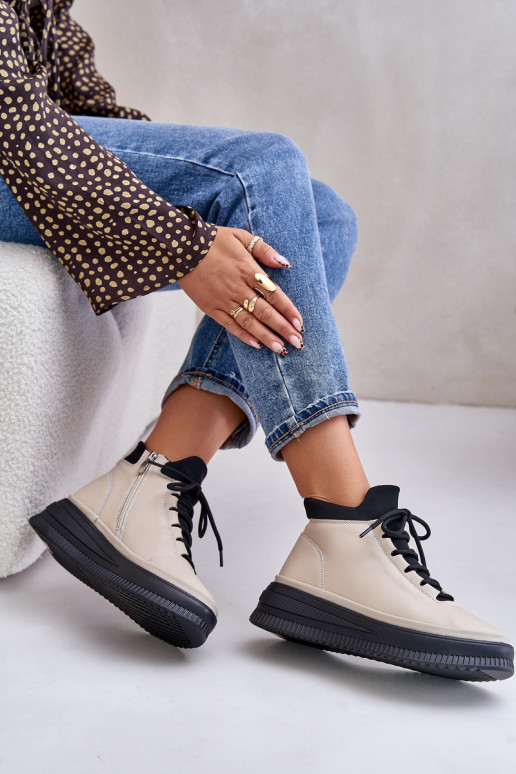 Eenvoudig Leer sportschoenen met platform Artiker 55C0554 beige Eenvoudig Leer sportschoenen met platform Artiker 55C0554 beige