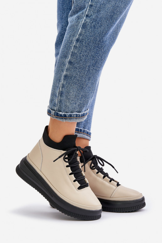 Eenvoudig Leer sportschoenen met platform Artiker 55C0554 beige Eenvoudig Leer sportschoenen met platform Artiker 55C0554 beige
