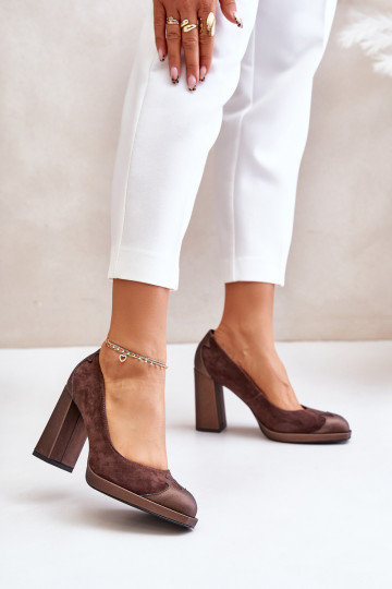 Nubuck schoenen met hakken Laura Messi 2702, bruine kleur 2