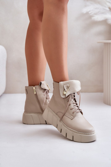 Zazoo 60511 leren dames verwarmde enkellaarzen met platform, zandkleur 2