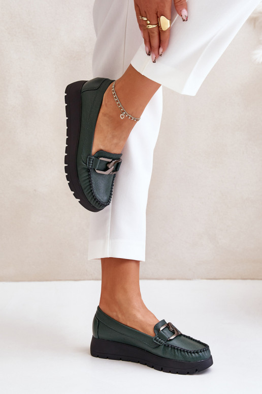 Zazoo 10141 Leer Mocassins met platform met ornamenten kaki kleuren Zazoo 10141 Leer Mocassins met platform met ornamenten kaki kleuren