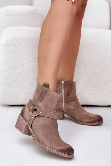 Zazoo 60477 nubuck verwarmde enkellaarzen met hakken, zandkleur 2