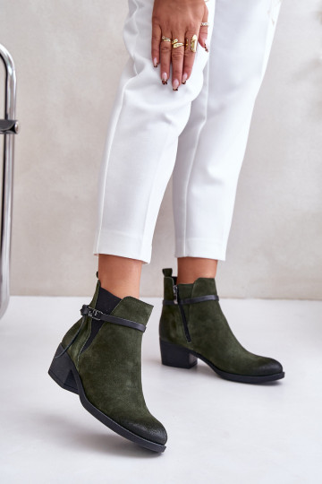 Zazoo 60478 nubuck verwarmde enkellaarzen met hakken en sleehak, chaki kleur 2