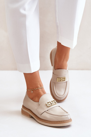Zazoo 20174 leren elegante dames schoenen met brede hakken, zandkleur