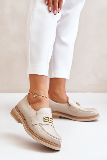 Zazoo 20174 leren elegante dames schoenen met brede hakken, zandkleur 2