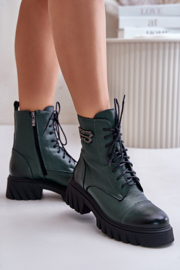 Zazoo 60486 Leer INarme veterlaarzen kaki kleuren