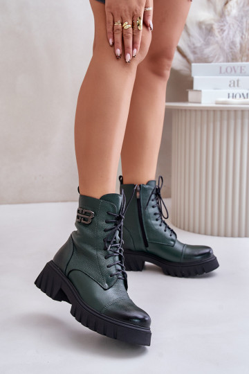 Zazoo 60486 leren warme veterschoenen, chaki kleur 2
