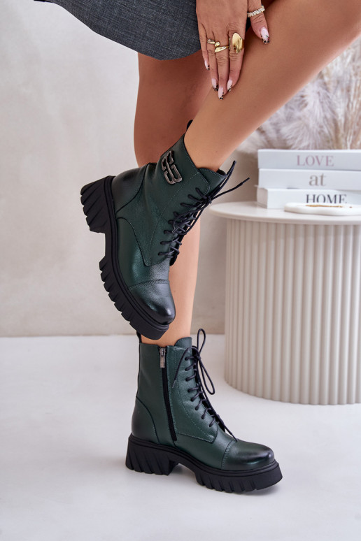 Zazoo 60486 Leer INarme veterlaarzen kaki kleuren Zazoo 60486 Leer INarme veterlaarzen kaki kleuren