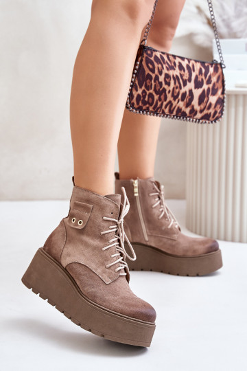 Zazoo 60499 nubuck dames verwarmde enkellaarzen met platform en sleehak, zandkleur 2
