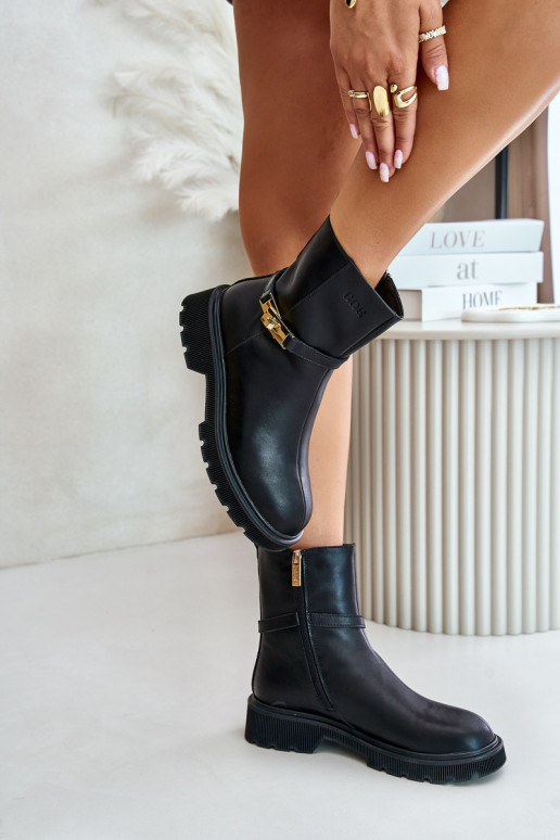 Leer Dameslaarzen met riemen opInarmen GOE OO2N4150 zInart Leer Dameslaarzen met riemen opInarmen GOE OO2N4150 zInart