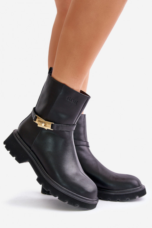 Leer Dameslaarzen met riemen opInarmen GOE OO2N4150 zInart Leer Dameslaarzen met riemen opInarmen GOE OO2N4150 zInart