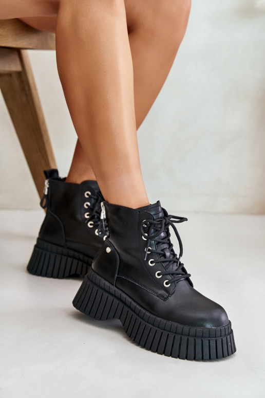 opInarmen Leer Laarzen schoenen met trendy massieve zolen GOE OO2N4126 zInart