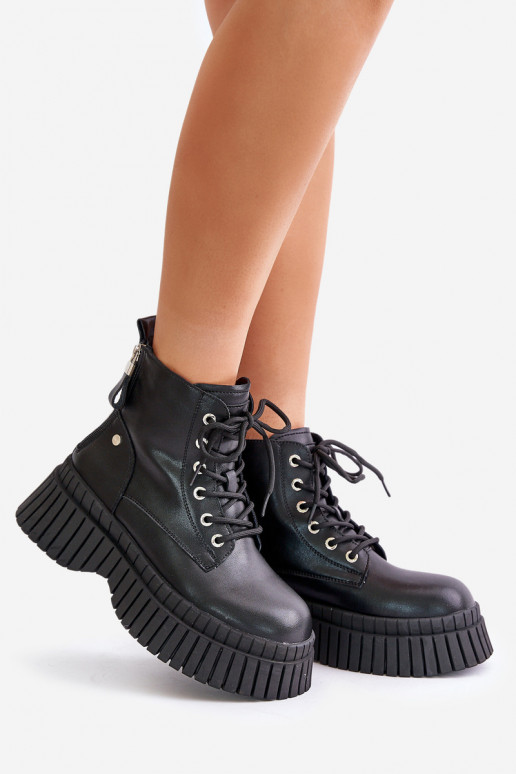 opInarmen Leer Laarzen schoenen met trendy massieve zolen GOE OO2N4126 zInart