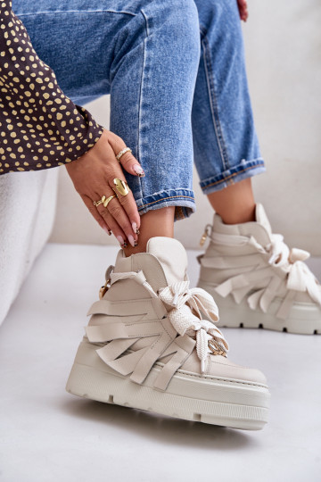 Leren sneakers voor dames met platform CheBello 4561 zandkleur