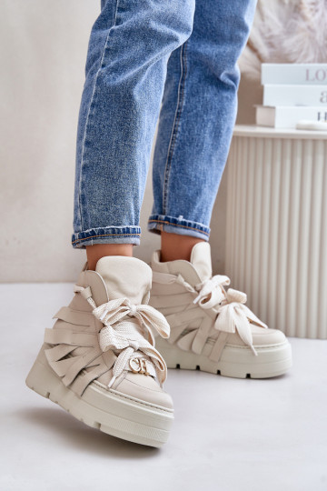 Leren sneakers voor dames met platform CheBello 4561 zandkleur 2