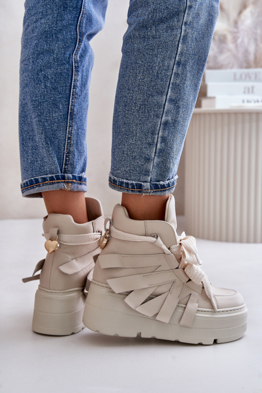 Leer Sneakers model schoenen Dames met platform CheBello 4561 beige Leer Sneakers model schoenen Dames met platform CheBello 4561 beige