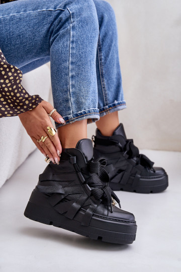 Leren sneakers voor dames met platform CheBello 4561 zwart