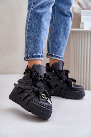 Leren sneakers voor dames met platform CheBello 4561 zwart 2
