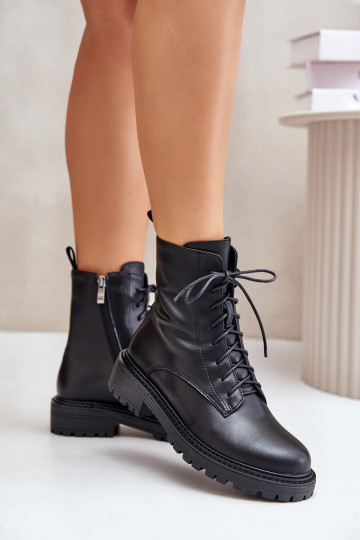 Odiniaanse warme veterschoenen met rits Elosie zwarte kleur 2