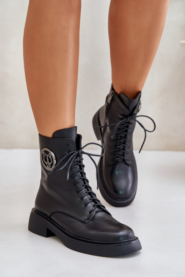Odiniaanse warme veterschoenen met rits en ornamenten Lorevine zwarte kleur 2