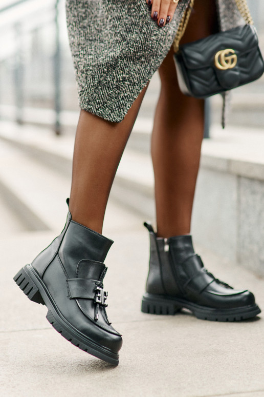 Leer Laarzen met brede hakken met ornamenten opInarmen zInart Asperra