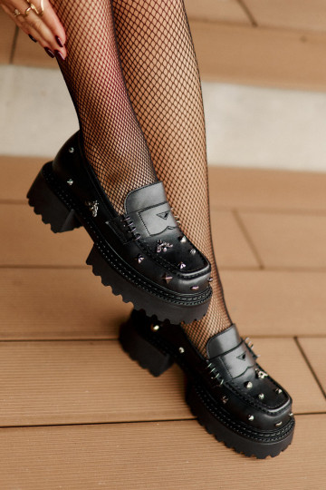 Leren dames schoenen met mooie details D&A MR880-102, zwart 2