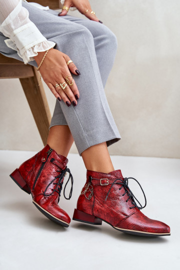 Dames Leer met lakeffect Laarzen Schoenen Het heeftciejka 5743A-08 rood