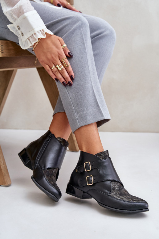 Leer Laarzen Op een lage hak met gespen Het heeftciejka 06696-01 zInart