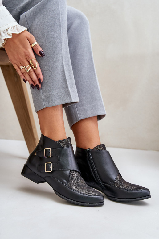 Leer Laarzen Op een lage hak met gespen Het heeftciejka 06696-01 zInart