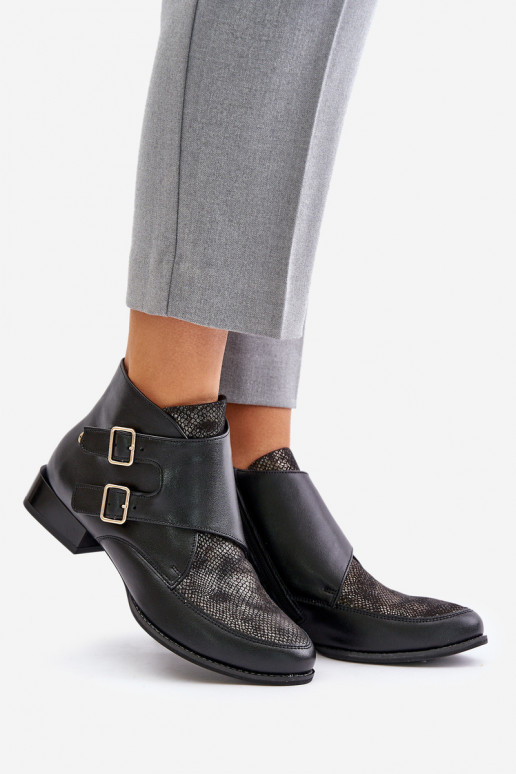 Leer Laarzen Op een lage hak met gespen Het heeftciejka 06696-01 zInart