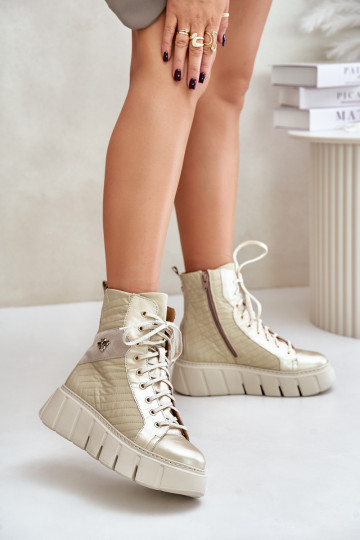 Leren laarzen met platform, Dit Turiciejka 06751-25, goudkleurig 2