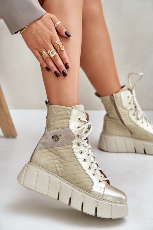 Leer Laarzen met platform Het heeftciejka 06751-25 gouden kleur