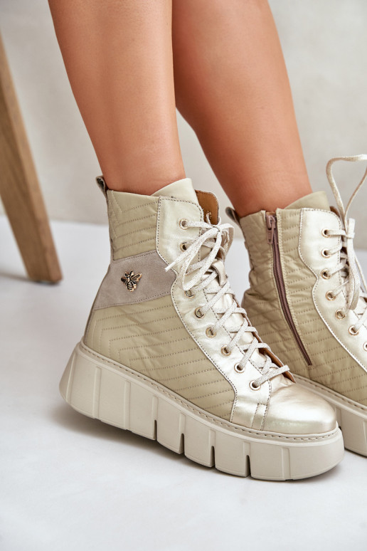 Leer Laarzen met platform Het heeftciejka 06751-25 gouden kleur