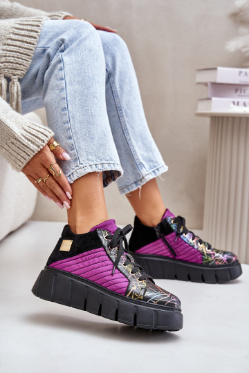 Leer Sneakers model schoenen met platform Het heeftciejka 06767-15 roze