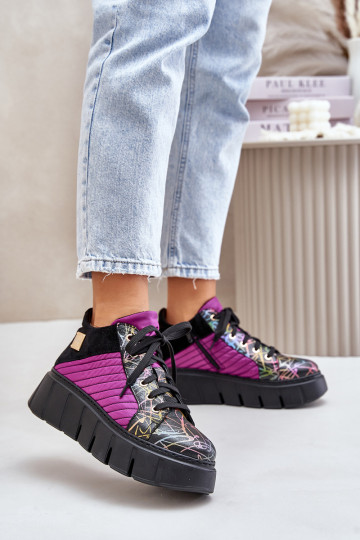 Leer Sneakers model schoenen met platform Het heeftciejka 06767-15 roze 2