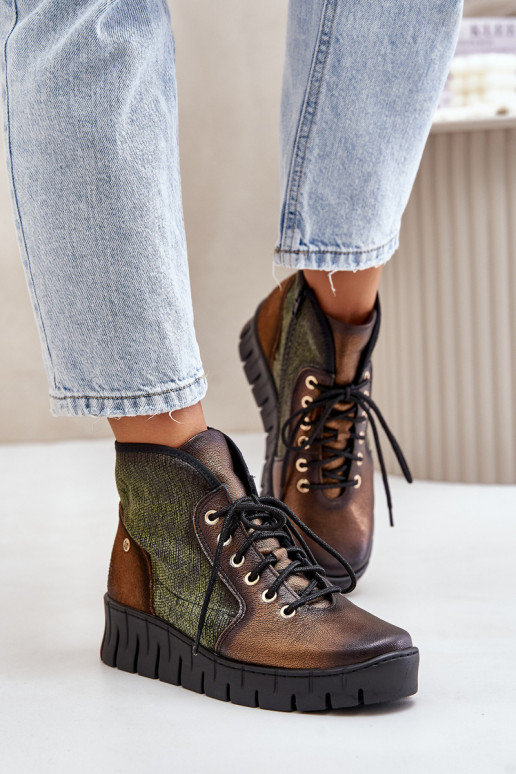 Leer Botken platform I Koturnie Het heeftciejka 06702-09 groente-gouden kleur