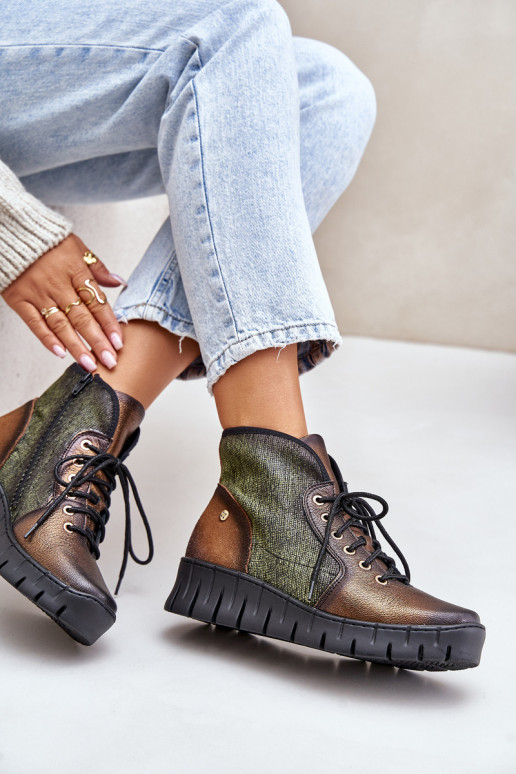 Leer Botken platform I Koturnie Het heeftciejka 06702-09 groente-gouden kleur