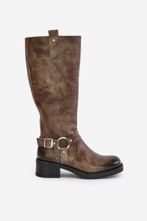 Zazoo 70141 Leer dameslaarzen Vóór de knie bruine kleur