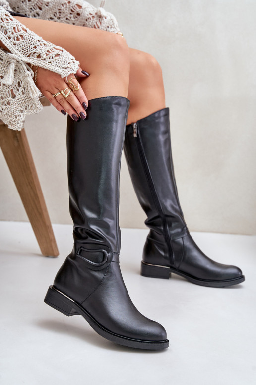 Zazoo 70140 Leer dameslaarzen Vóór de knie opInarmen zInart Zazoo 70140 Leer dameslaarzen Vóór de knie opInarmen zInart