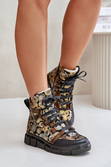 Leren platte veterschoenen Tai Turiciejka 06158-25, goudkleur